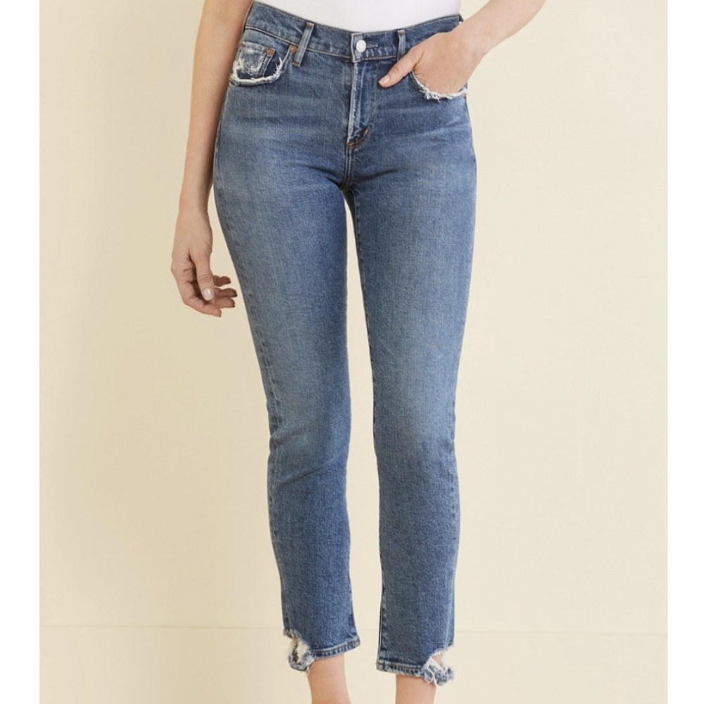Agolde Toni distressed slim leg jeans in stratosphere